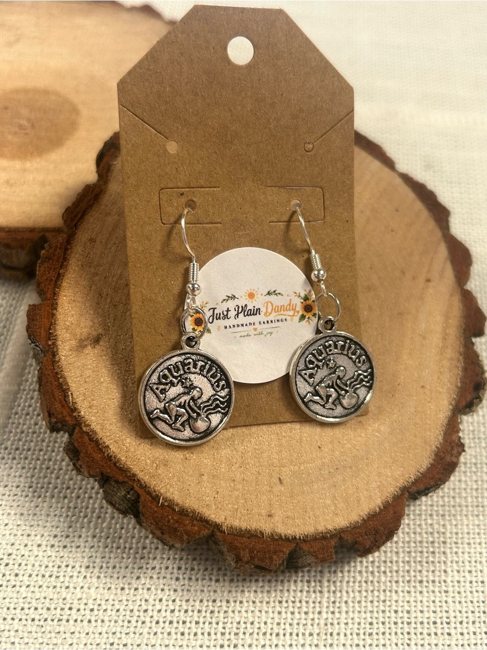Aquarius Zodiac Earrings • Handmade Silver Horoscope Dangle Earrings • Astrology